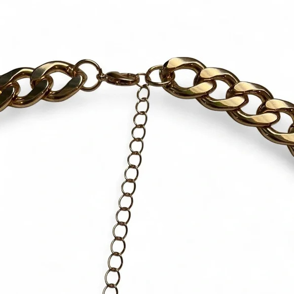 Gold Tone Flat Cuban Link Chain Necklace - Picture 3 of 3